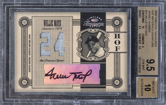 2005 "Timeless Treasures" #24 Willie Mays Signed Jersey Card (#16/24) – BGS GEM MINT 9.5/BGS 10 